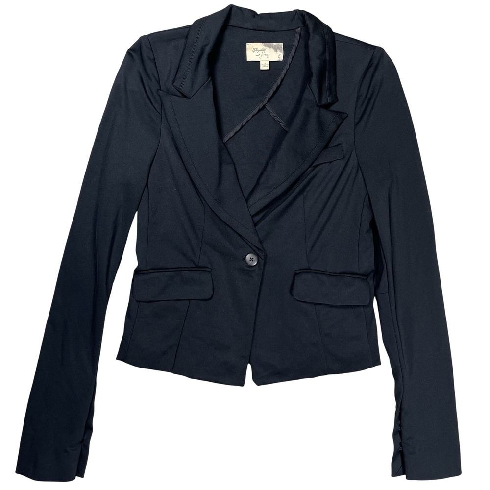 Elizabeth and James Black One Button Blazer Sz 6 Stretch Business Work Office